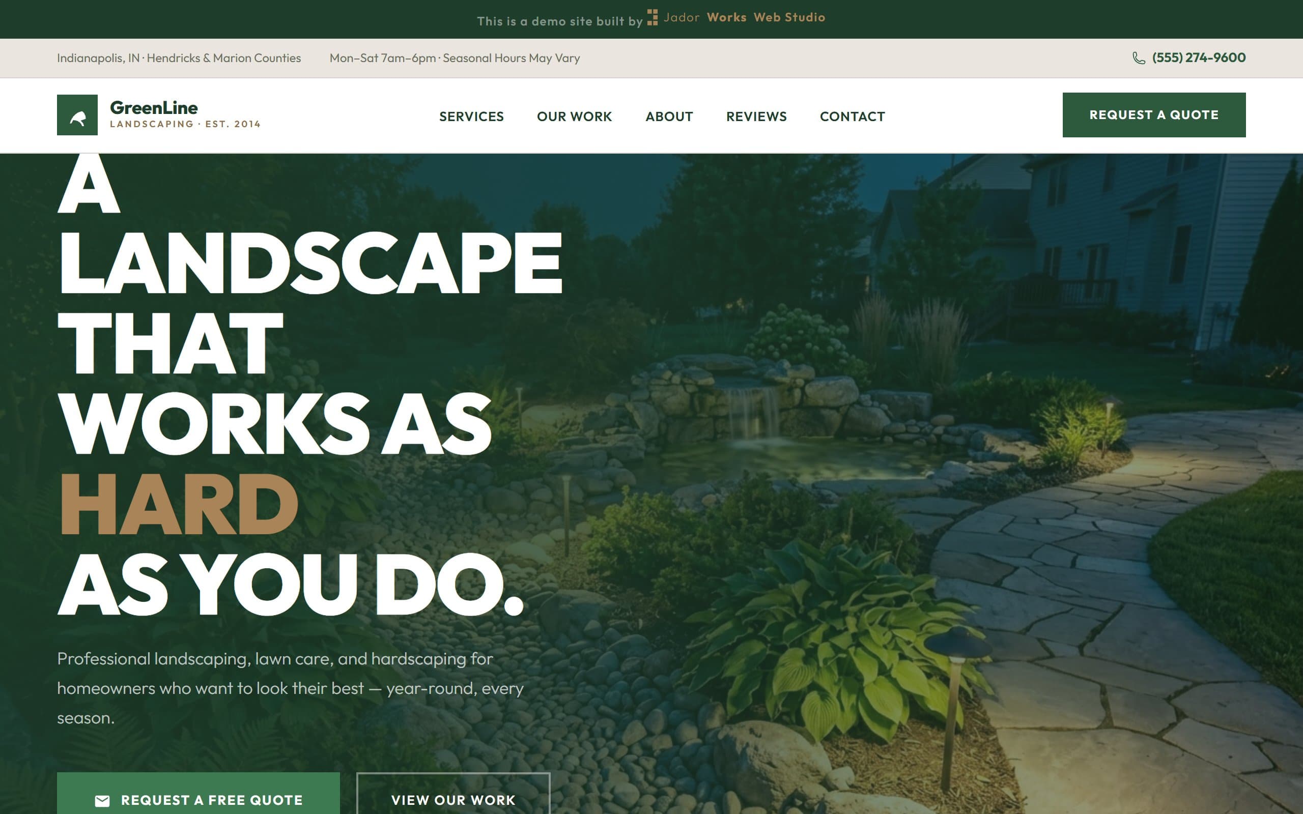GreenLine Landscaping website demo — Landscaping & Lawn Care website example built by JadorWorks