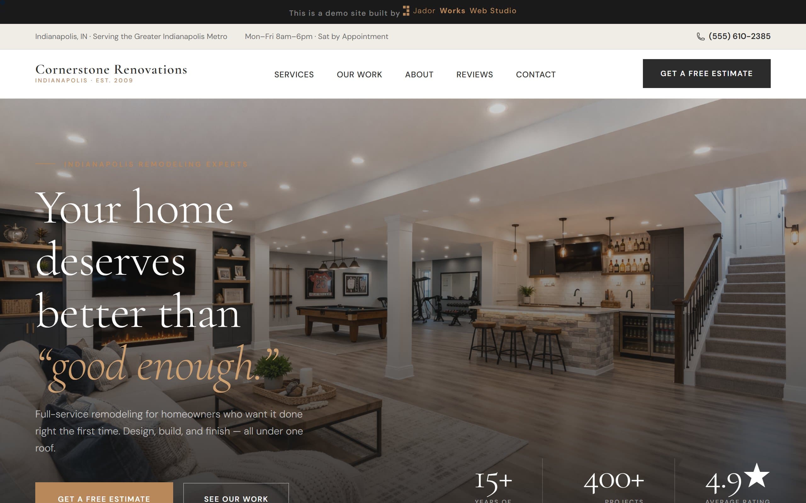 Cornerstone Renovations website demo — Remodeling & Home Improvement website example built by JadorWorks