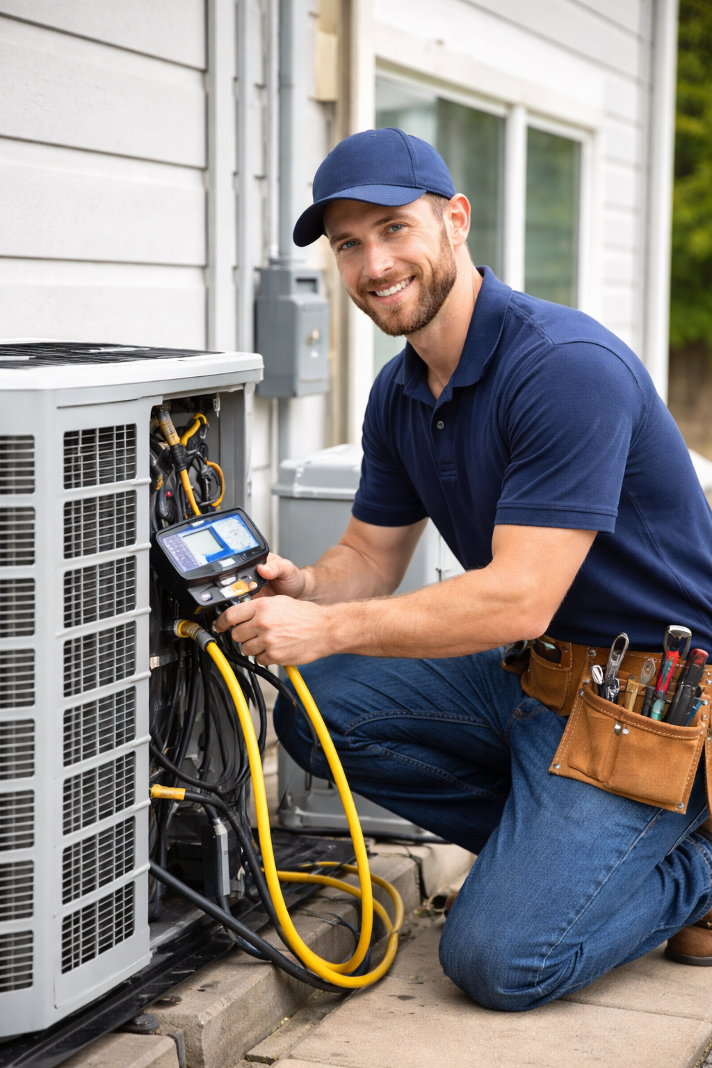 HVAC technician servicing a residential heating system
