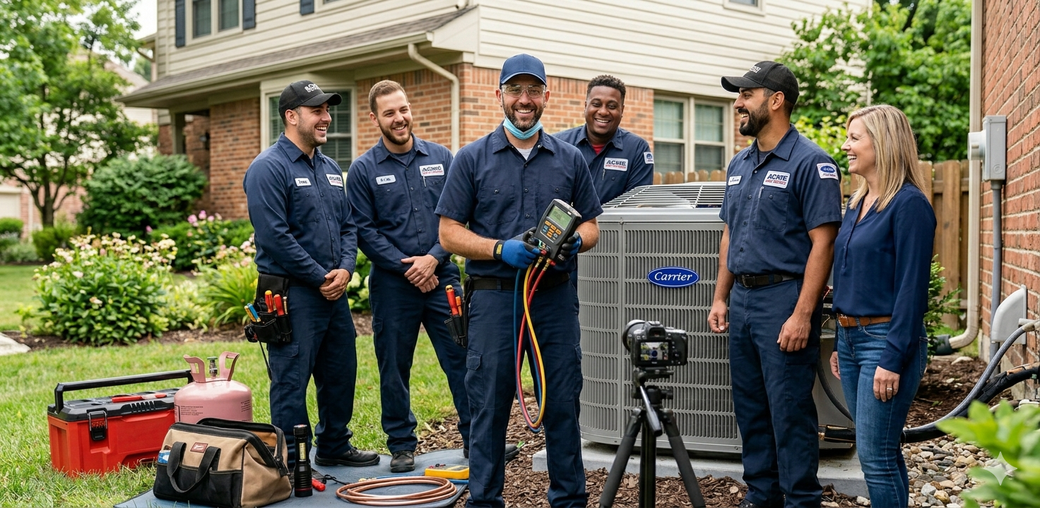 HVAC and plumbing service team ready for residential calls