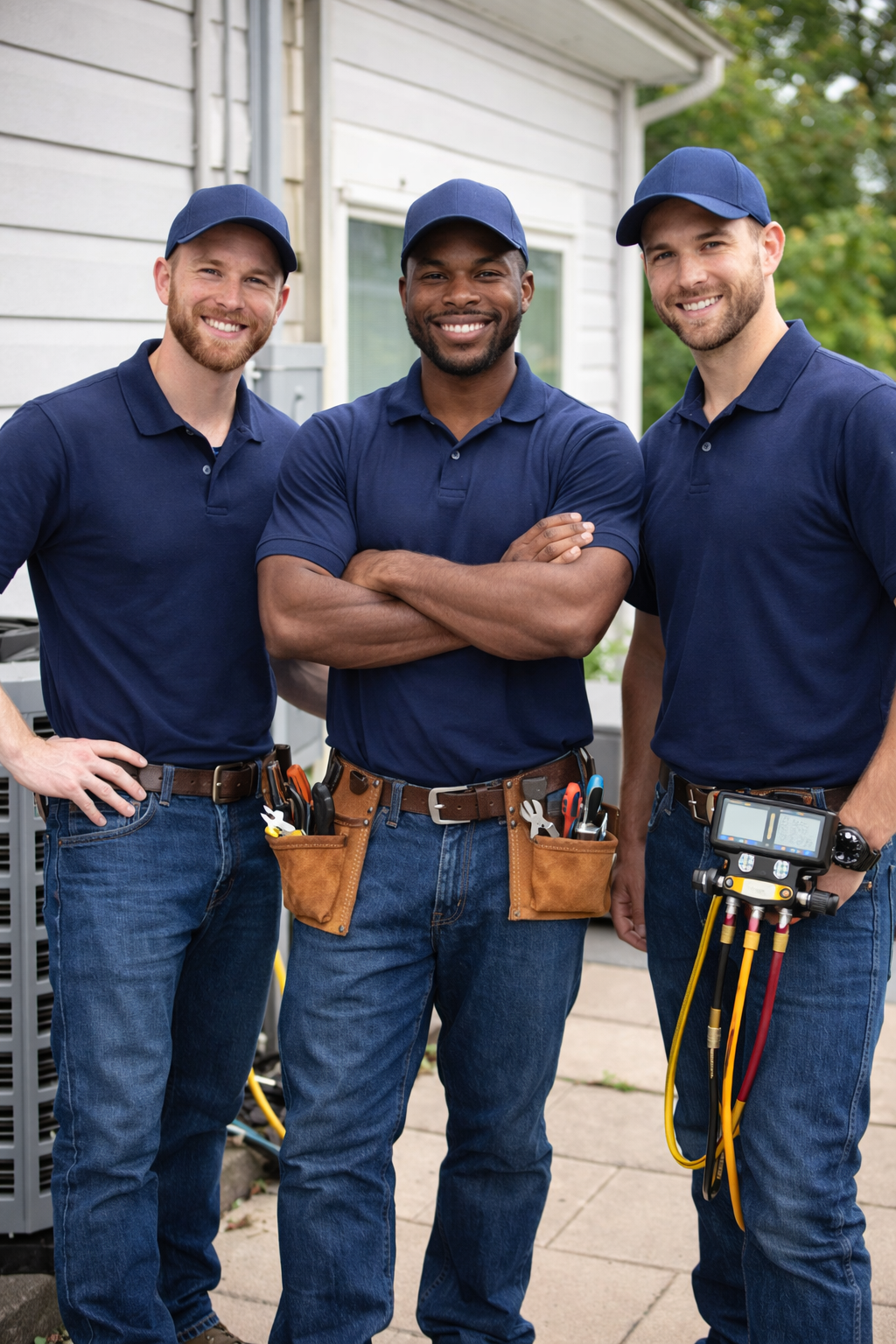 HVAC technician inspecting a residential air conditioning unit